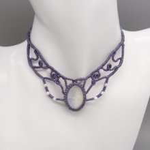 Micro-macramé halsband, lila grå pärla