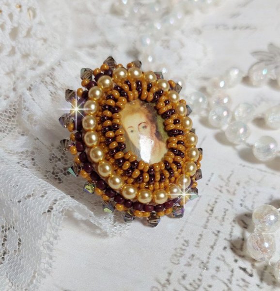Mme de Pompadour ring broderad med pärlor, Swarovski kristall, en mycket vacker förförelse