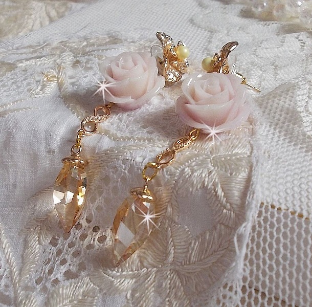 Guldpl&auml;terad Bell'issim Violet Pink BO med Swarovski-kristaller och zirkonium