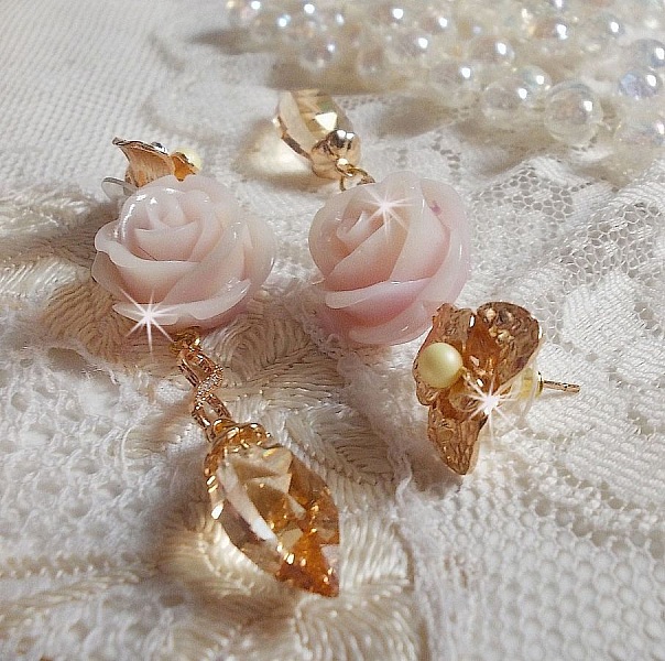 Guldpl&auml;terad Bell'issim Violet Pink BO med Swarovski-kristaller och zirkonium