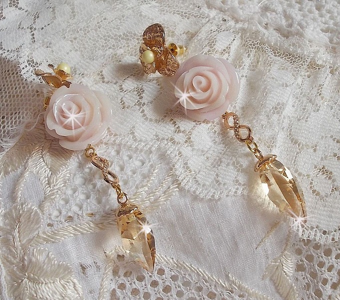 Guldpl&auml;terad Bell'issim Violet Pink BO med Swarovski-kristaller och zirkonium