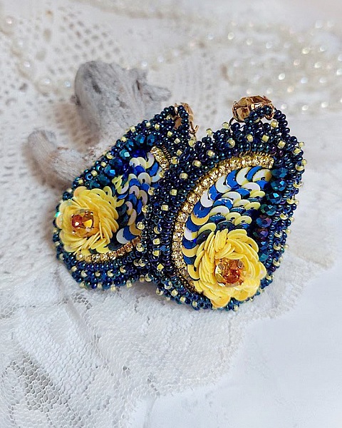 BO Cara Royal Soleil brod&eacute;es avec perles verres, sequins, rocailles et perles Cristal Swarovski