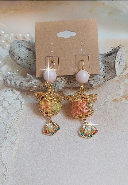 BO Cord&eacute;lia mont&eacute;es avec perles en c&eacute;ramique &eacute;maill&eacute;e, coupelles, estampes et cristaux