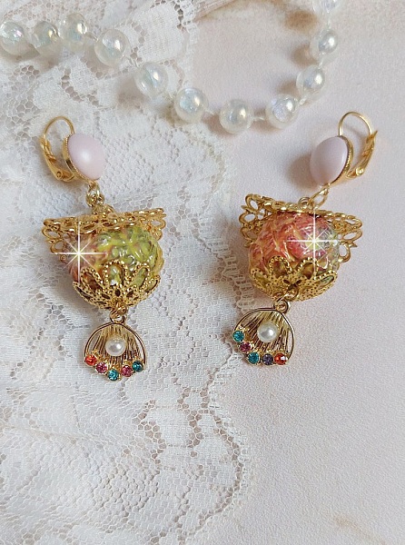 BO Cord&eacute;lia mont&eacute;es avec perles en c&eacute;ramique &eacute;maill&eacute;e, coupelles, estampes et cristaux