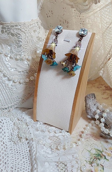  BO C&eacute;zanne cr&eacute;&eacute;es aves fleurs synth&eacute;tiques et perles Cristal Swarovsky