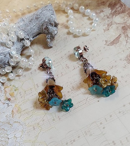  BO C&eacute;zanne cr&eacute;&eacute;es aves fleurs synth&eacute;tiques et perles Cristal Swarovsky