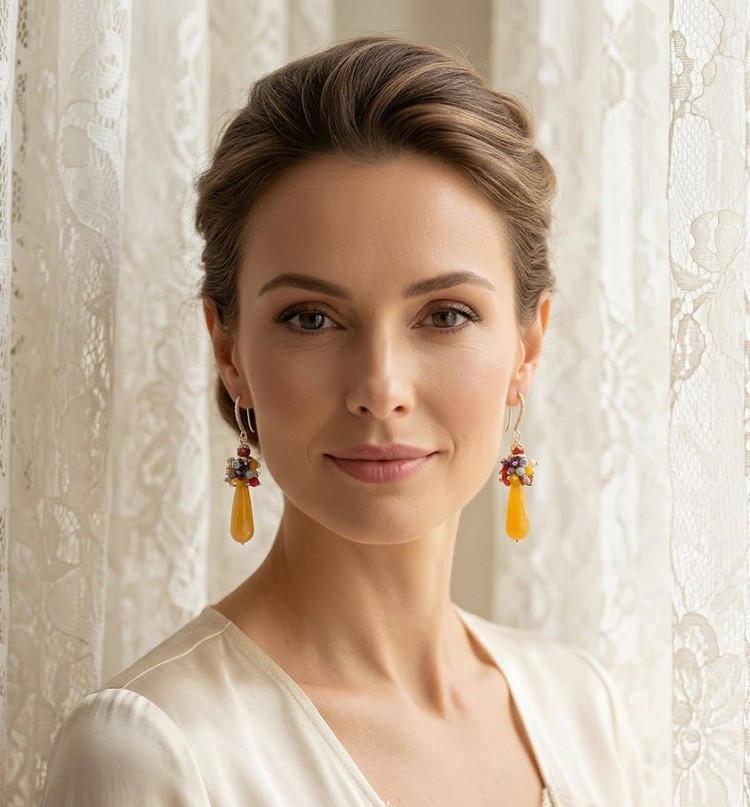BO Dolce Vita en Jaune cr&eacute;&eacute;es avec pierres de gemme, crochets d&rsquo;oreilles argent 925 dor&eacute;