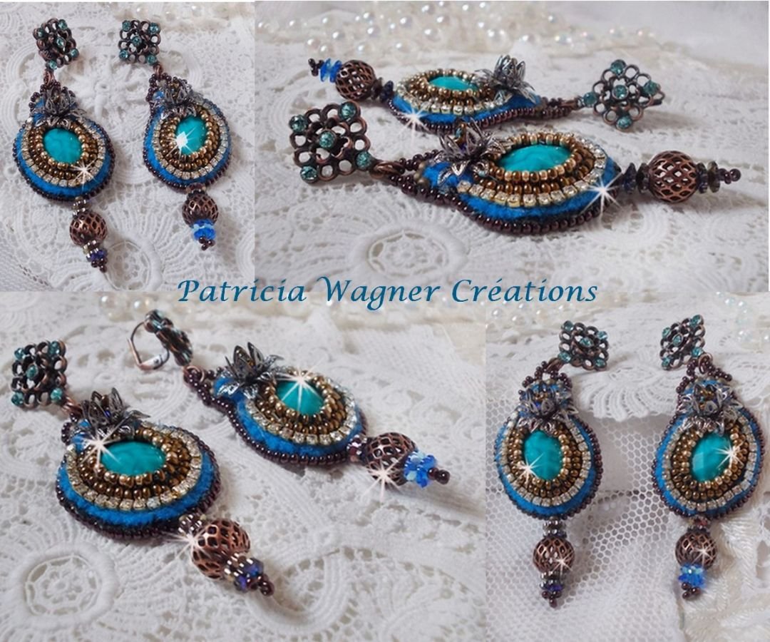 BO Ilycia Charming broderad med två turkosgröna facetterade cabochoner och Swarovski-kristaller.