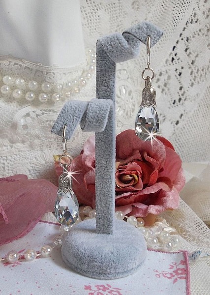 Boucles d'oreilles pendantes en cristal et argent 925.