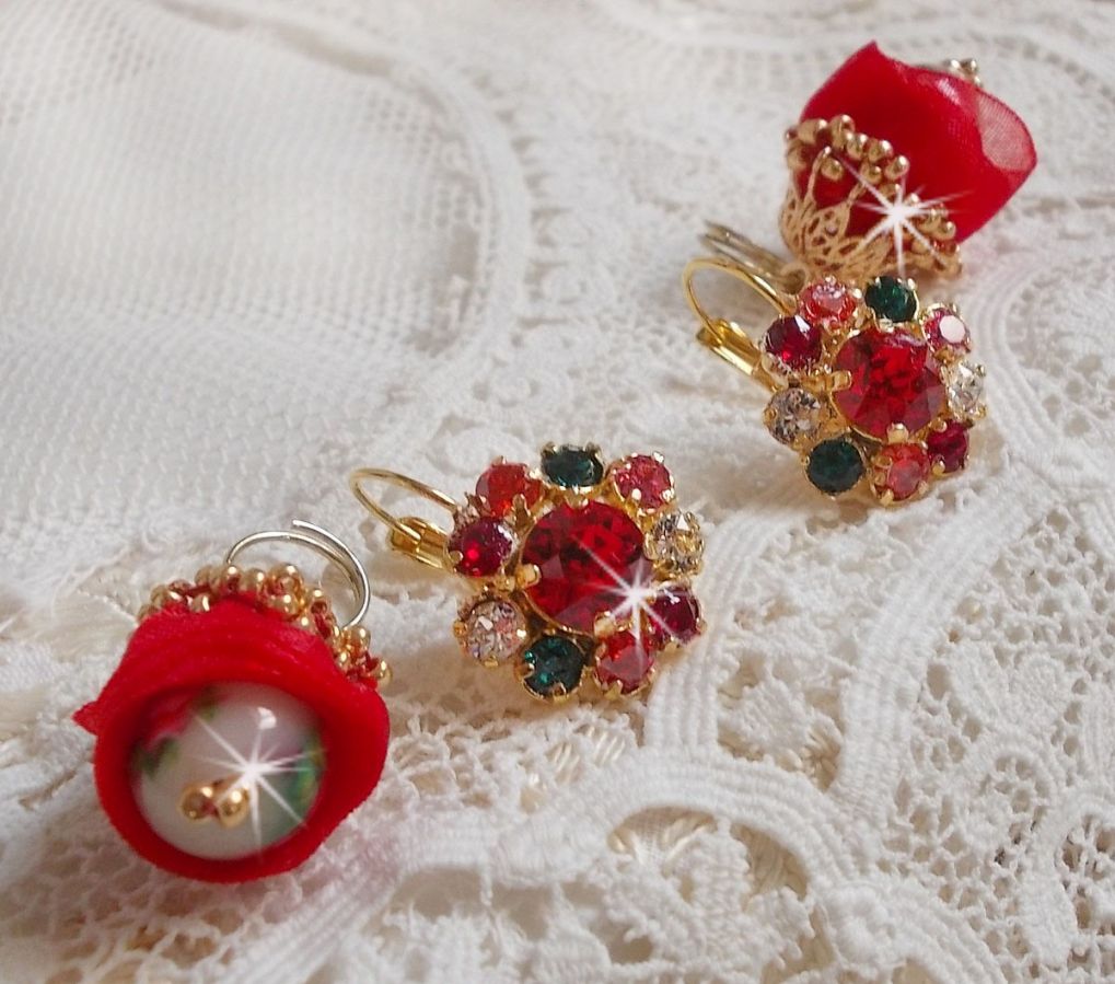 BO Mia broderad med Swarovski-kristaller, orange zirkoniumstenar, Fimo-pärlor och fröpärlor.