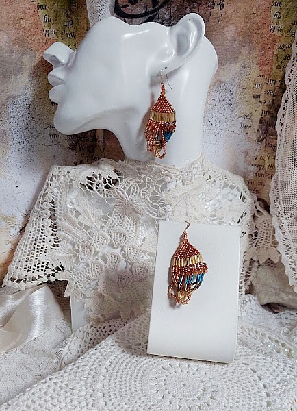 BO Tangerine mont&eacute;es avec rocailles verre, perles cristal Swarovski et crochets d&rsquo;oreilles Gold filled 14 carats