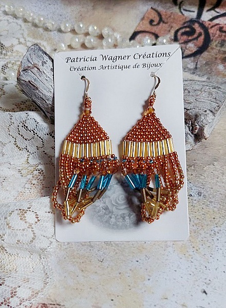 BO Tangerine mont&eacute;es avec rocailles verre, perles cristal Swarovski et crochets d&rsquo;oreilles Gold filled 14 carats