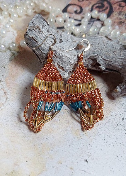 BO Tangerine mont&eacute;es avec rocailles verre, perles cristal Swarovski et crochets d&rsquo;oreilles Gold filled 14 carats