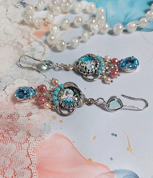 BO Caprice &eacute;l&eacute;gant avec cabochons verres, perles en verre, strass et perles cristal Swarovski