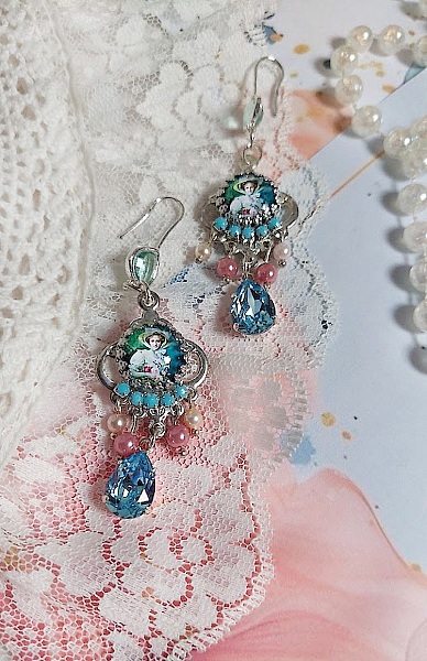 BO Caprice &eacute;l&eacute;gant avec cabochons verres, perles en verre, strass et perles cristal Swarovski