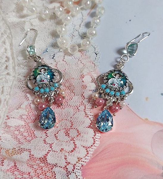 BO Caprice &eacute;l&eacute;gant avec cabochons verres, perles en verre, strass et perles cristal Swarovski