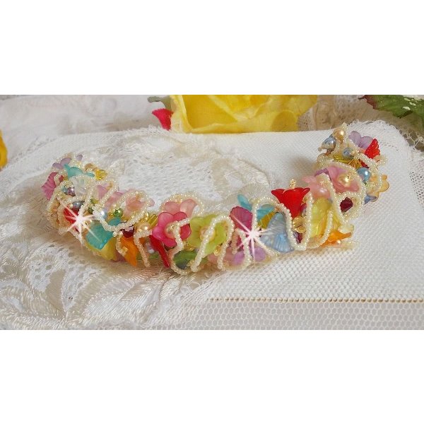 Garden Flowers armband med Swarovski pärlor, Frosted blommor, 3 micron guldpläterat lås
