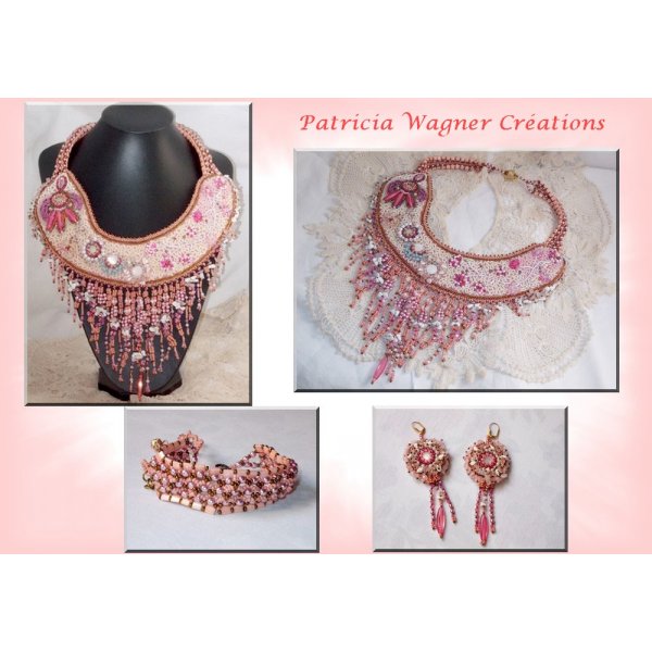 Rose Royale halsband, broderat med halvädelpärlor, Swarovskikristall och olika pärlor av Haute-Couture-kvalitet.