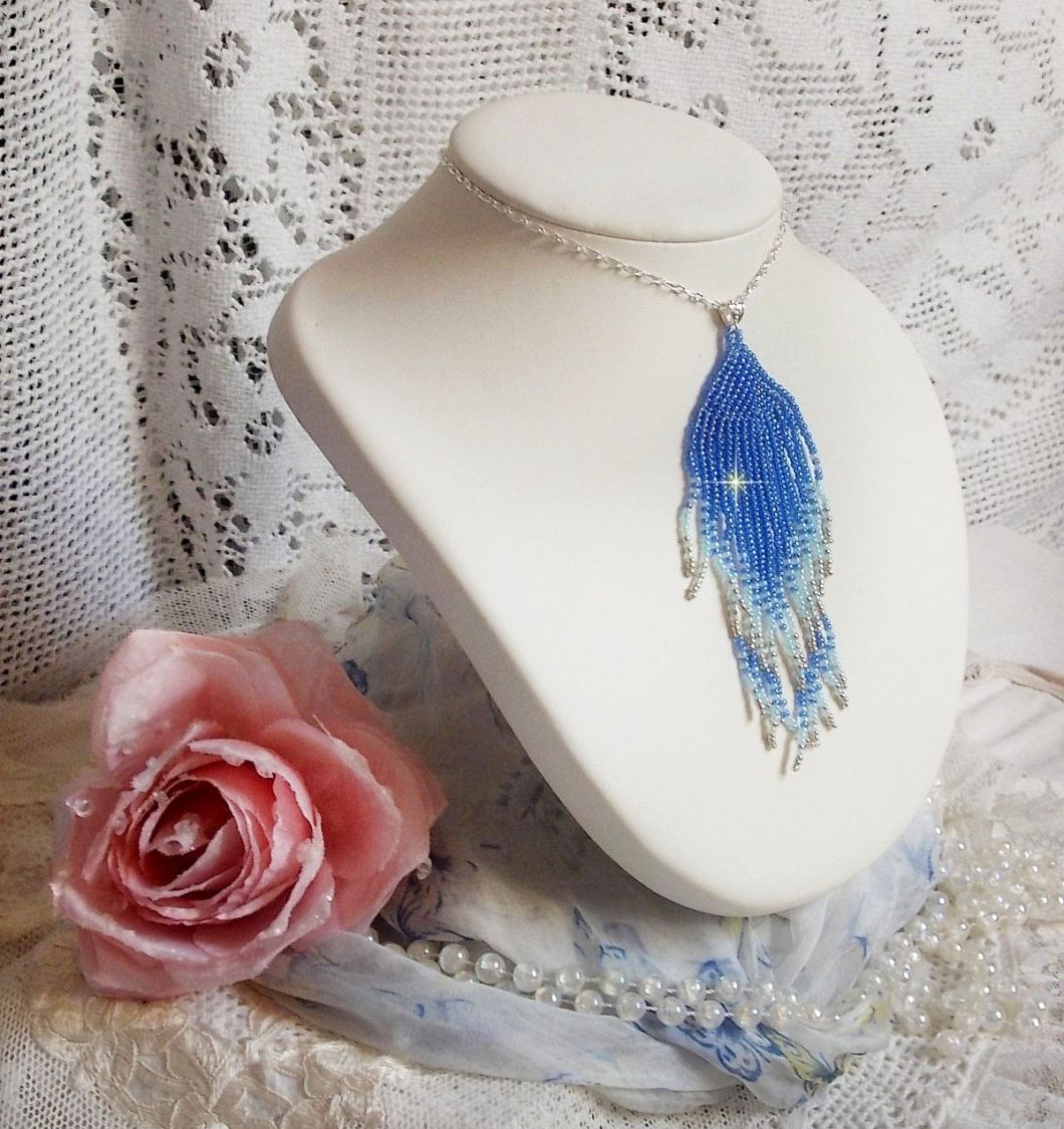 Soft Blue Dreams hänge skapat med himmelsblå, safir, silver kvalitet frö pärlor med 925/1000 Sterling Silver tillbehör