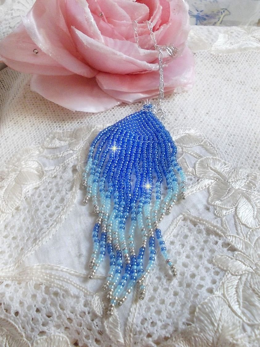 Soft Blue Dreams hänge skapat med himmelsblå, safir, silver kvalitet frö pärlor med 925/1000 Sterling Silver tillbehör
