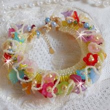 Garden Flowers armband med Swarovski pärlor, Frosted blommor, 3 micron guldpläterat lås