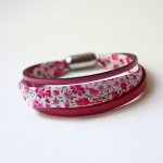 Damarmband trio läder & liberty rosa blommor 