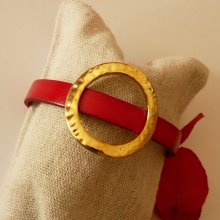 Armband kvinna stor guldring läder färg efter eget val