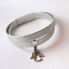 Dubbelt smidigt läderband, silverpläterat, med valfritt hänge