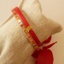 Rouget duoarmband i läder med guldglitter och Gingko-design  