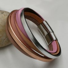 Manschettarmband i flera läder, koppar-persikofärg
