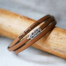 Bohemiskt läderarmband för kvinnor med fjäderdesign, 3 vändningar, anpassningsbart