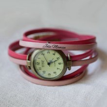 Vintage klocka med bronsfärgad urtavla och skräddarsydd trippel läderrem