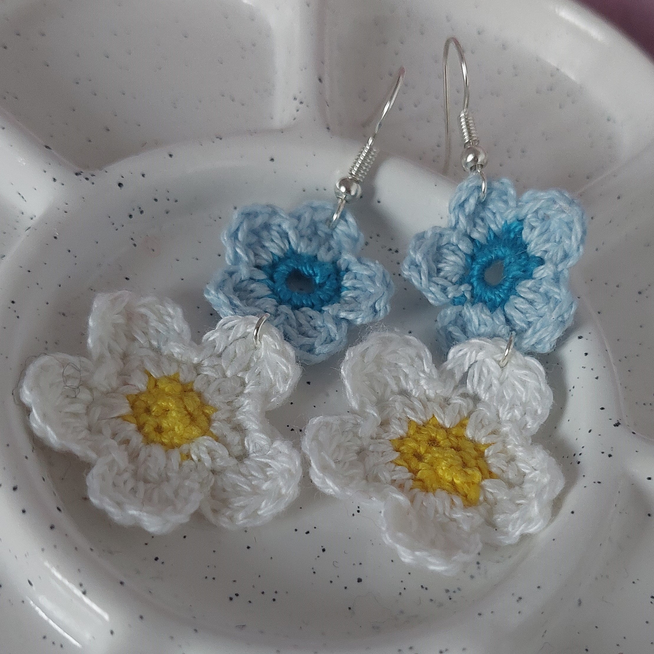 Boucles d'oreilles au crochet fleurs double