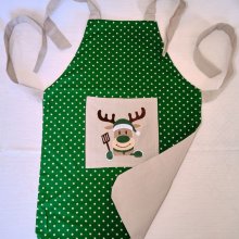 Barnförkläde med grönt renbroderi